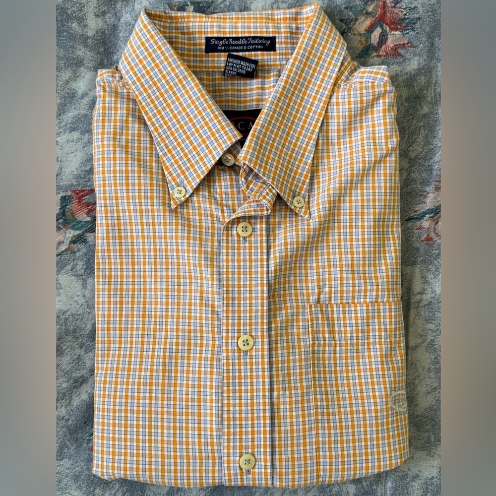 Oscar by Oscar de la Renta Men's Short-Sleeve Plaid Button-Down Shirt Size L